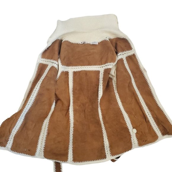 70s Cardigan Jacket Suede Belted Cream Brown Boho Western Sz S/M Retro VTG 1970s - Picture 8 of 13